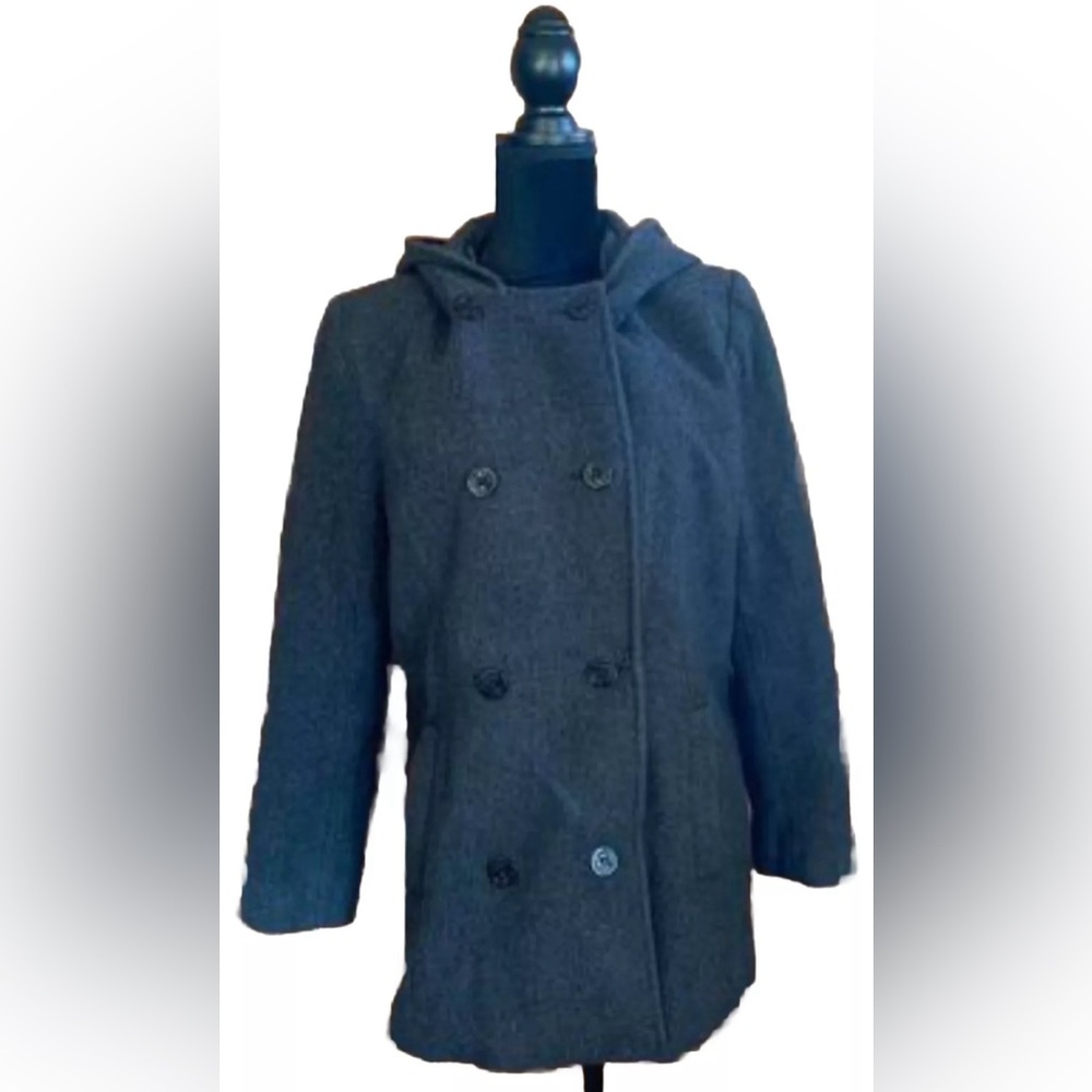 Jason Kole Womens Jacket Size Small Dark Grey Button Peacoat Hooded